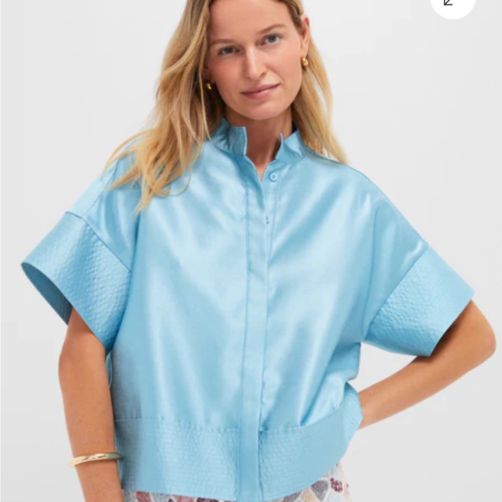 Tuckernuck Robin's Egg Blue Trapunto Stitch Sofia Shirt - S NWT